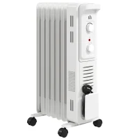 HOMCOM 1500W Quiet Oil Filled Radiator, 7 Fin Energy Efficient Portable Electric Heater with 3 Heat Settings, Adjustable Thermostat, Safety Tip Over, Overheat Protection, for Home, White(m-1)