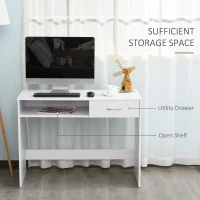 HOMCOM Compact Computer Desk, Study Table with Drawer and Storage Compartment, Writing Workstation, White(m-4)