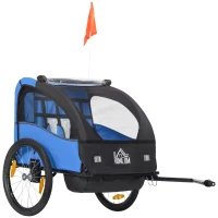 HOMCOM Reboque de Bicicleta para Crianças de 2 Lugares com Cinto de Segurança e Sistema de Amortecimento 140x88x90 cm Azul(m-1)