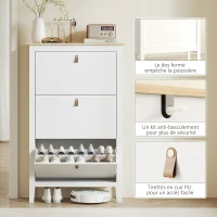 HOMCOM Meuble à chaussures 21 paires, armoire à chaussures avec 3 tiroirs rabattables, étagères amovibles et réglables, blanc(m-7)