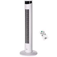 HOMCOM Ventoinha de Coluna 45 W com Oscilação Controlo Remoto Temporizador de 12h 3 Velocidades 3 Modos Ø31,5x93 cm Branco(m-12)