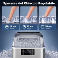 HOMCOM Macchina del Ghiaccio Autopulente da 24 Cubetti ogni 14-18 Minuti con Display LCD, in Acciaio Inox, 25.2x36x37.1 cm(m-6)