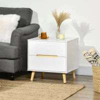HOMCOM Mesa de Cabeceira com 2 Gavetas e Pés de Madeira Mesa de Cabeceira para Dormitório Estilo Moderno 50x40x50,5cm Branco(m-10)
