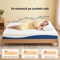HOMCOM Saltea 140x190cm, saltea 2 persoane, spumă cu memorie infuzată cu ceai verde, husă detașabilă lavabilă, fermitate medie(m-5)