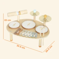 AIYAPLAY Baby Drum Kit, Wooden Kids Musical Instruments with Drums and Xylophone, Gifts for Girls Boys Birthday, Natural(m-3)