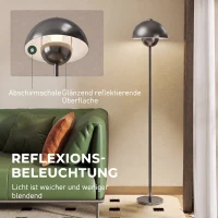 HOMCOM Stehlampe, runder Schirm, Fußschalter, langes Kabel, eleganter Look, Metall, Grau(m-5)
