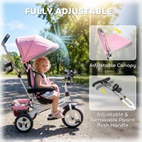 HOMCOM 6 in 1 Kids Trike Push Bike w/ Push Handle, Canopy, 5-point Seat Belt, Storage, Footrest, Brake, for 1-5 Years, Pink(m-5)