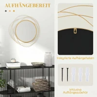 HOMCOM Oglindă decorativă modernă și rotundă de perete cu cârlige, din sticlă și metal, Ø65x1 cm, auriu(m-4)