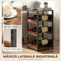 HOMCOM Suport pentru Sticle, Rafturi Ondulate, Picioare Reglabile, Maro Rustic, Negru(m-6)