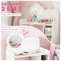 AIYAPLAY Toucador para Crianças com Banco e Espelho em Forma de Flor com Compartimentos Abertos 70x39x92,5 cm Branco(m-5)