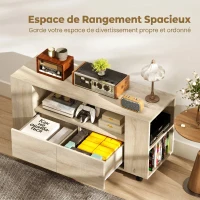 HOMCOM Meuble TV sur roulettes 102 cm, meuble télé pour téléviseur jusqu'à 42 pouces, 2 tiroirs, compartiments ouverts, naturel(m-5)