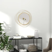 HOMCOM Oglindă decorativă modernă și rotundă de perete cu cârlige, din sticlă și metal, Ø65x1 cm, auriu(m-9)