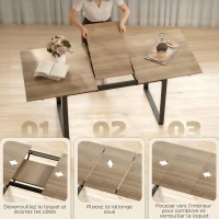 HOMCOM Table à manger extensible rectangle pour 6 à 8 personnes, table de cuisine avec rallonge 140-180 cm, effet bois naturel(m-5)