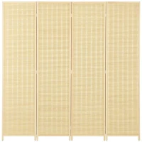 HOMCOM Biombo de 4 Painéis Dobrável Separador de Ambientes Tecido a Mão de Bambu e Fio de Algodão 180x180 cm Madeira(m-12)