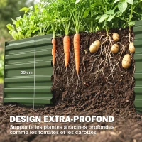 Outsunny Carré potager de jardin rectangulaire tubes de renforcement acier galvanisé 180 x 90 x 59 cm(m-4)