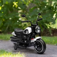 HOMCOM Motocicleta Elétrica para Crianças de 18-36 Meses com Bateria 6V Farol e Rodas Auxiliares Removíveis 76x42x57 cm Branca(m-10)