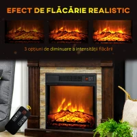 HOMCOM Șemineu Electric de Podea cu Temporizator, Flacără și Temperatură Reglabilă, 80x21,6x67,8 cm, Maro(m-4)