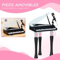 AIYAPLAY Piano enfant électronique 32 touches multifonctions avec micro haut parleur tabouret couvercle lumineux LED noir(m-6)