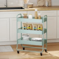 HOMCOM 3-Tier Storage Trolley on Wheels, Rolling Utility Cart with Mesh Backets for Kitchen, Bathroom, Bedroom, Light Green(m-10)
