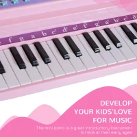 HOMCOM 37 Keys Kids Mini Electronic Keyboard Children Grand Piano with Stool Microphone Light Musical Instrument Educational Game Toy Set (Pink)(m-6)