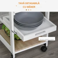 HOMCOM Cărucior de Bucătărie Măsuță Mobilă Economisire Spațiu cu Rafturi și Sertar din Lemn, Etajeră pe Roți, 37x37x82 cm, Alb(m-4)