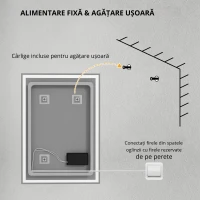 HOMCOM Oglindă de baie Oglindă de perete cu LED-uri. Comutator tactil, Alb(m-5)