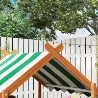 Outsunny Caixa de Areia para Crianças de Madeira em Forma de Casa com 2 Assentos Toldo 6 Bandeirolas 2 Bandejas Removíveis Torneira e Quadro para Jardim 124x116x146 cm Madeira(m-10)