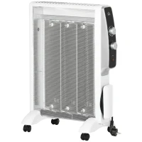 HOMCOM Aquecedor Elétrico 750W/1500W Aquecedor de Mica com Ecrã LED Controlo Remoto Termostato Temporizador 47x26,5x61,5cm Branco(m-11)
