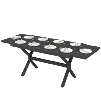 Outsunny Mesa de Comedor Exterior Extensible 154/214 cm para 8-10 Personas de Aluminio Acero con Tapa Imitación Madera Gris(m-11)