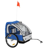 HOMCOM 2 Seat Bike Trailer Bicycle wagon for Kids Child Steel Frame Safety Harness Seat Carrier Hitch Coupler Blue White 130 x 76 x 88 cm(m-10)