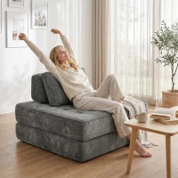 HOMCOM Canapé-lit pliant 2 en 1, chauffeuse 1 place, convertible en chenille, coussin épais, dossier et oreiller, gris(m-9)