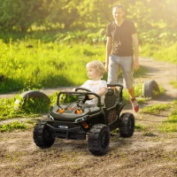 AIYAPLAY 12V Battery Powered Ride on Truck w/ Remote, Four Suspension Wheels, Horn, Lights, Music, USB, for Ages 3-5 Years, Black(m-2)