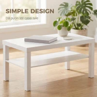 HOMCOM Măsuță de living dreptunghiulară cu poliță mare, 90 x 45 x 44,5 cm, alb(m-6)