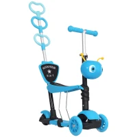 HOMCOM Adjustable Kids Toddler Scooter, with Removable Seat, Back Handle, Blue(m-1)