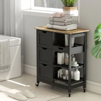 HOMCOM Rolling Kitchen Island Cart, Bar Serving Cart, Compact Trolley on Wheels with Wood Top, Shelves & Drawers for Home Dining Area, Black(m-9)
