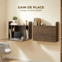 HOMCOM Bureau suspendu table murale table d'ordinateur murale et tablette rabattable avec rangements - 77 x 20 x 51 cm(m-4)