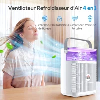 HOMCOM Rafraîchisseurs d'air par évaporation, ventilateur, 3 vitesses, 2 modes brumisation, éclairage LED RGB 7 LED, blanc(m-4)