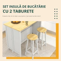 HOMCOM, Insulă de bucătărie cu 2 taburete, blat de lucru rabatabil, 2 dulapuri cu 4 uși, design modern, alb(m-6)