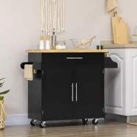 HOMCOM Cărucior de bucătărie Servierwagen Insula de bucătărie, 1 Suport pentru condimente, 1 Suport pentru prosoape, 109 cm x 40 cm x 89 cm, Negru(m-8)