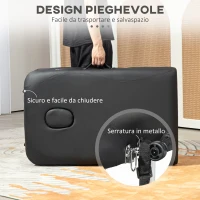 HOMCOM Lettino da Massaggio Pieghevole ad Altezza Regolabile, in Alluminio e Plastica, 215x81x61-84 cm, Nero(m-7)