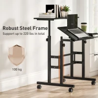 HOMCOM Bureau assis debout bureau réglable en hauteur 70 x 60 cm à roulettes avec plateau inclinable cadre en métal noir(m-9)