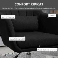 HOMCOM Fotoliu rotativ, fotoliu de birou reglabil pe înălțime, material textil de in, metal, 60 x 60 x 79-91 cm, Negru(m-5)