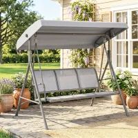 Outsunny Balancelle de Jardin 3 Places Toit Inclinaison réglable Assise et Dossier Ergonomique Acier textilène Gris(m-2)