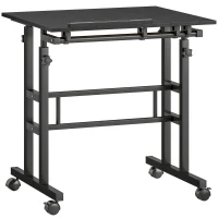 HOMCOM Birou șezut-în-picioare birou reglabil pe înălțime 70 x 60 cm pe roți cu blat înclinat cadru metalic negru(m-1)