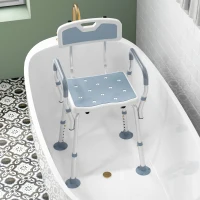HOMCOM Tabouret de douche chaise de douche ergonomique hauteur réglable pieds antidérapants 56,5 x 53,5 x 87 cm blanc et bleu(m-10)