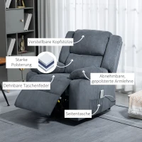 HOMCOM Sta-op stoel, Relaxstoel, met ligfunctie, afstandsbediening, fluweeloptiek, grijs, 92 x 93 x 105 cm(m-9)