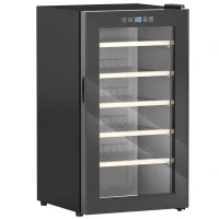 HOMCOM 41 Bottle Wine Fridge, 91 Litre Capacity, 45cm Freestanding Wine Cooler Fridge with Glass Door, LED Light, Digital Touch Screen, Temperature Control, Black(m-1)