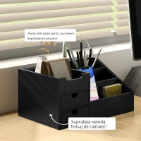 HOMCOM Cutie de Depozitare de Birou - Organizator de Birou - 7 Compartimente, 2 sertare - Bambus Lacuit Negru(m-5)