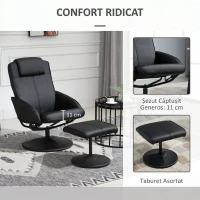 HOMCOM Fotoliu Reclinabil Relax cu Taburet pentru Picioare Asortat și Tapițerie din Piele Sintetică, Negru(m-5)