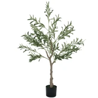HOMCOM 4ft/ 120cm Decorative Artificial Plant, Silk Olive Tree with 450 Leaves and 20 Olive Fruits in Pot, Fake Plant for Home, Office, Living Room, Indoor Decor(m-11)